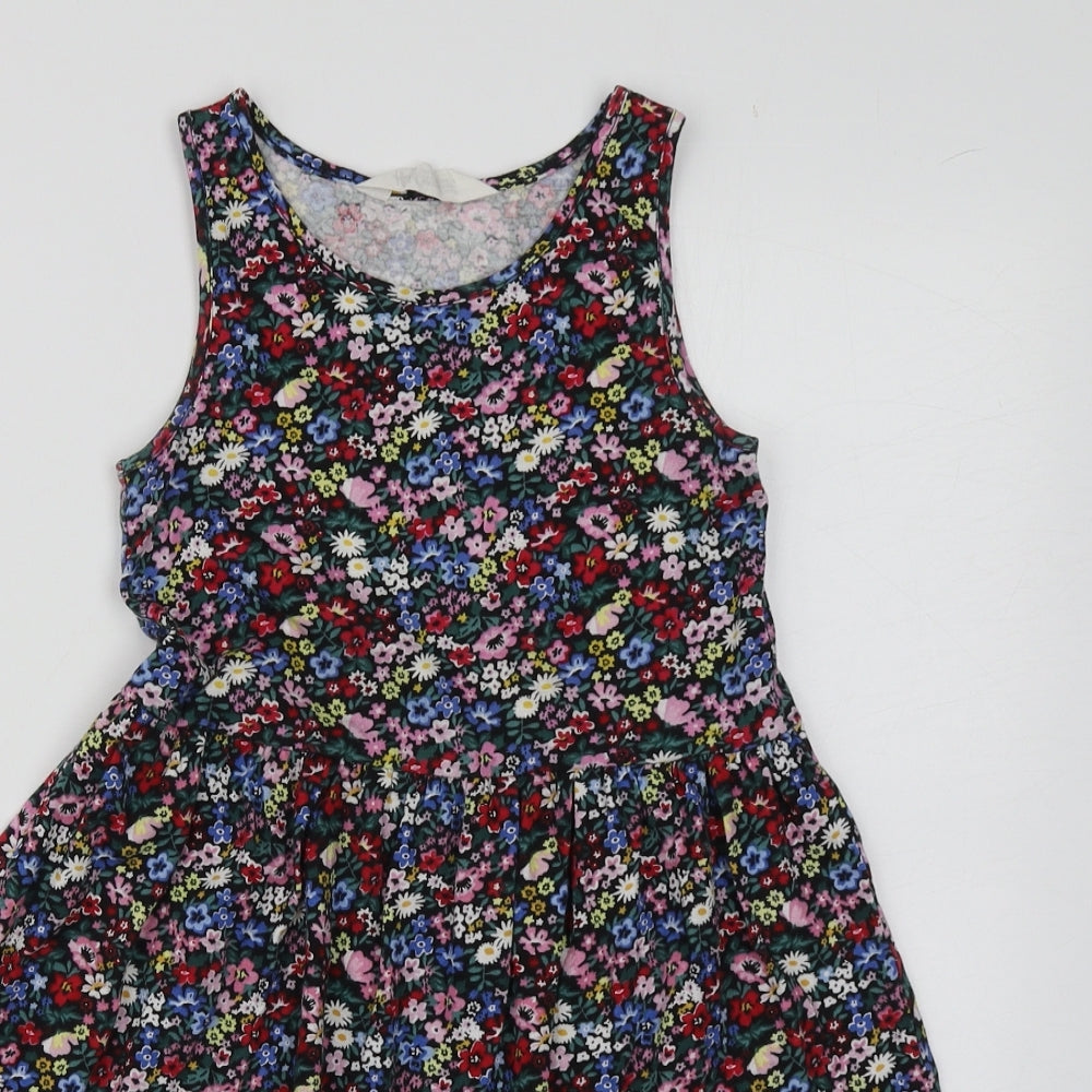H&M Girls Multicoloured Floral Cotton Skater Dress  Size 6-7 Years  Round Neck