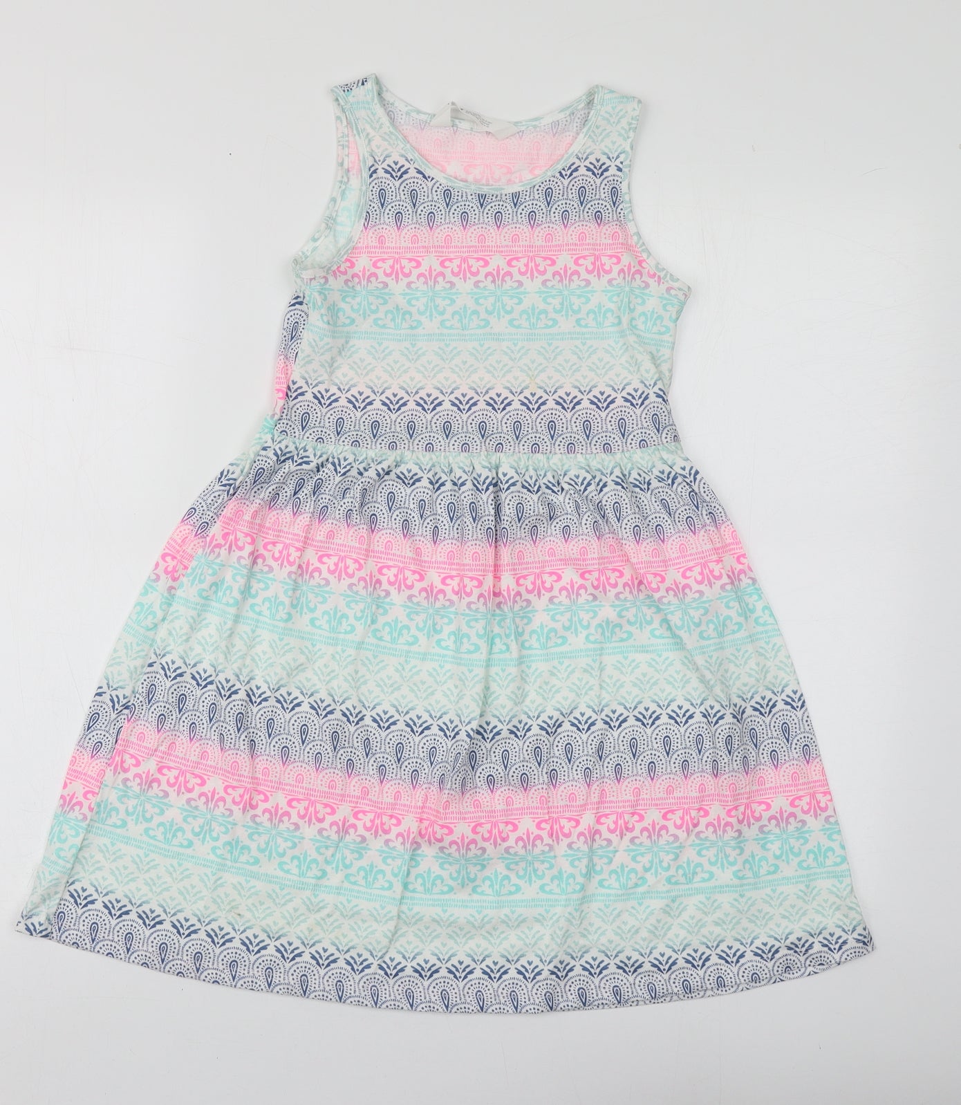 H&M Girls Multicoloured Fair Isle Cotton Skater Dress  Size 6-7 Years  Round Neck