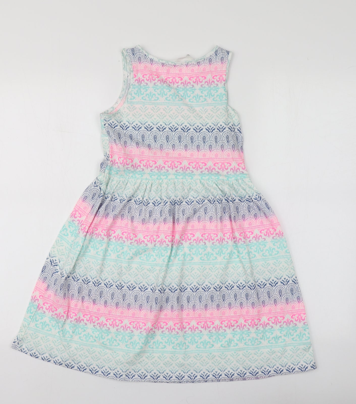 H&M Girls Multicoloured Fair Isle Cotton Skater Dress  Size 6-7 Years  Round Neck
