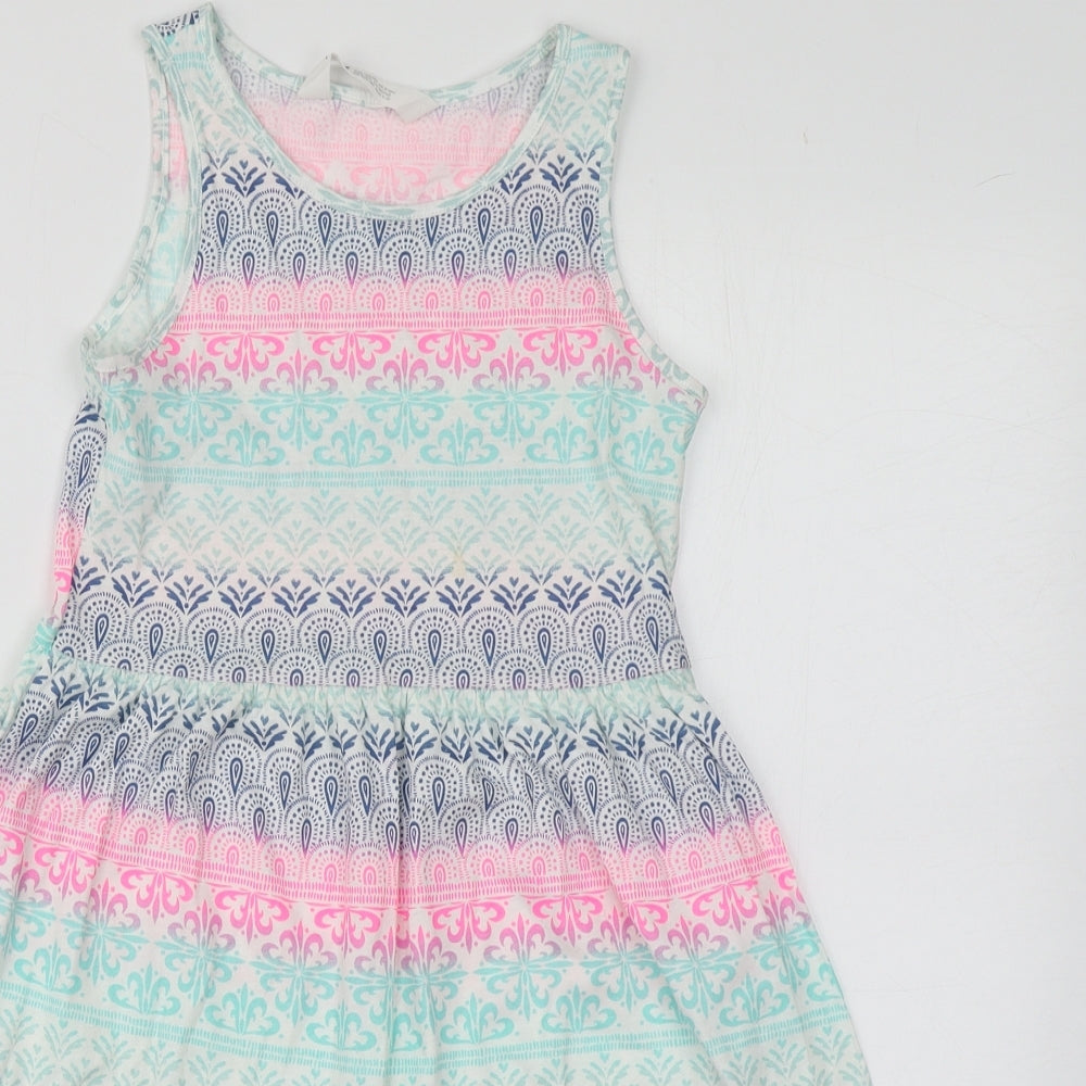 H&M Girls Multicoloured Fair Isle Cotton Skater Dress  Size 6-7 Years  Round Neck