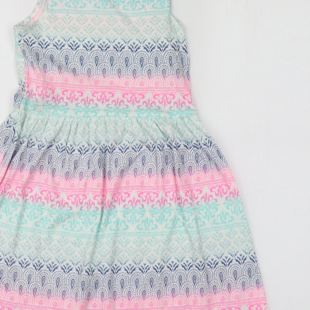 H&M Girls Multicoloured Fair Isle Cotton Skater Dress  Size 6-7 Years  Round Neck