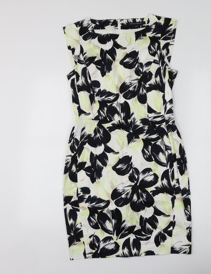 French Connection Womens Multicoloured Geometric Cotton A-Line  Size 12  Round Neck