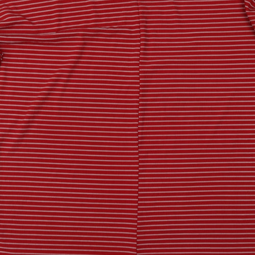 Boohoo Womens Red Striped Polyester Basic T-Shirt Size 10 Round Neck