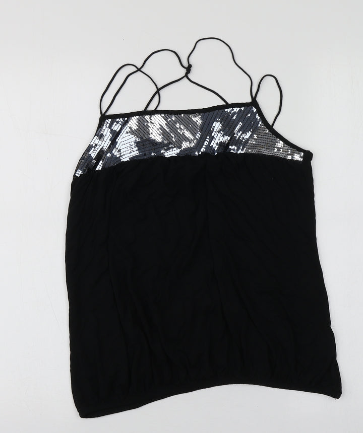 River Island Womens Black Viscose Basic T-Shirt Size 12 Square Neck