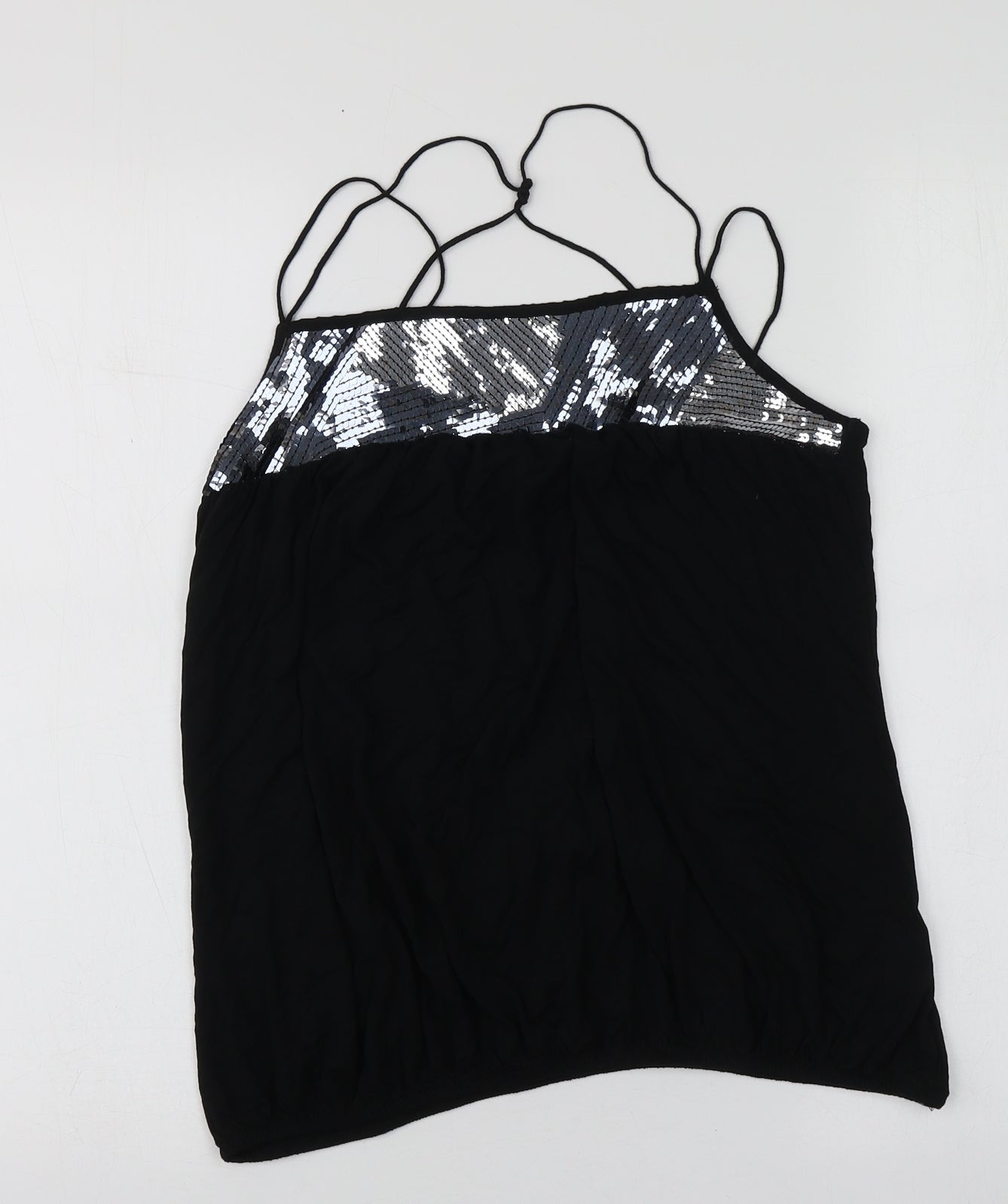 River Island Womens Black  Viscose Basic T-Shirt Size 12 Square Neck