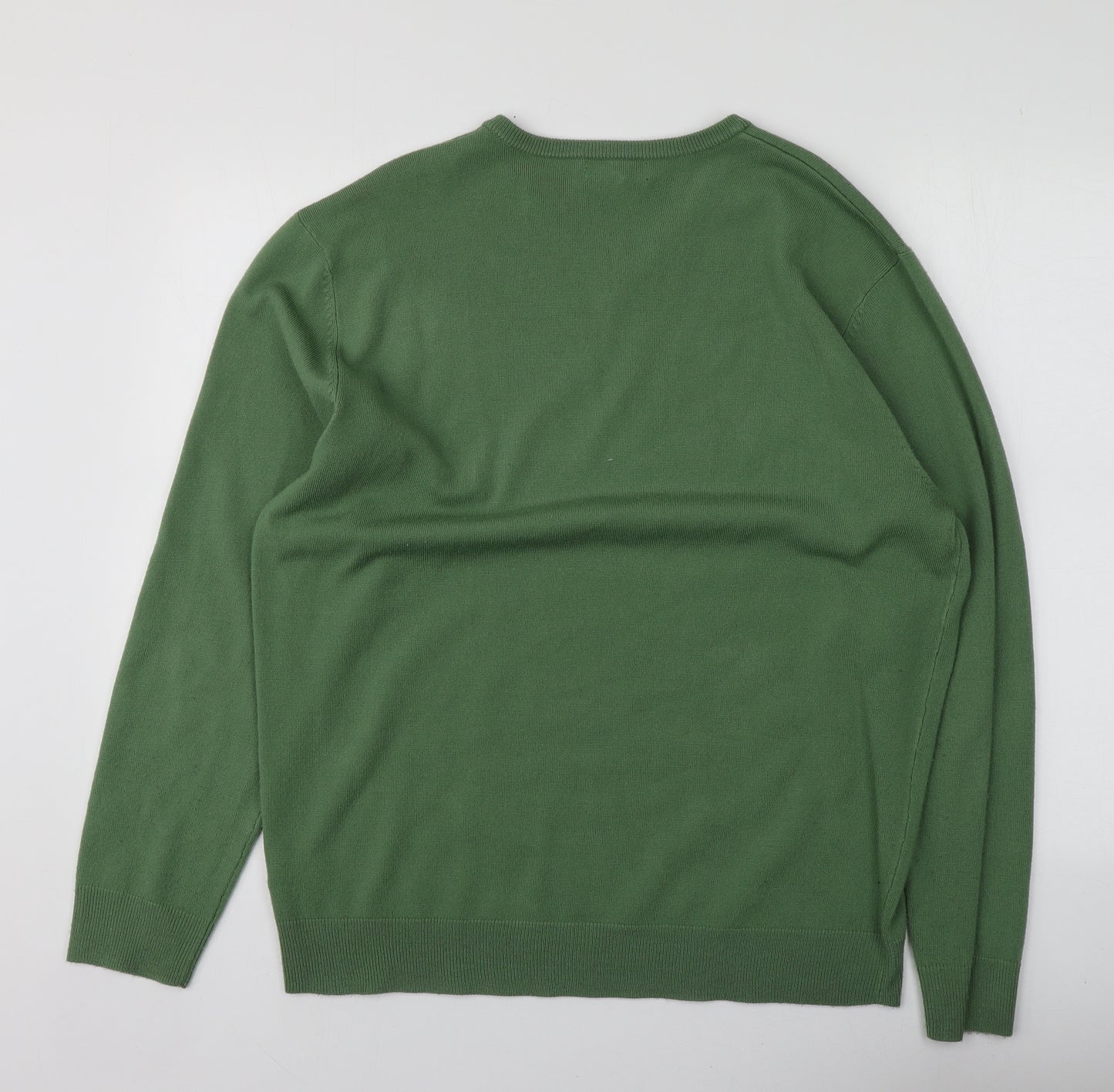 Thomas Nash Mens Green V-Neck  Acrylic Pullover Jumper Size L