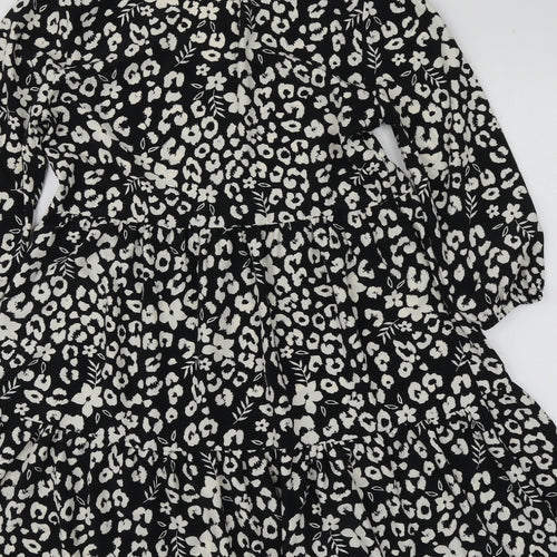 Primark Womens Black Geometric Polyester Skater Dress  Size 4  V-Neck