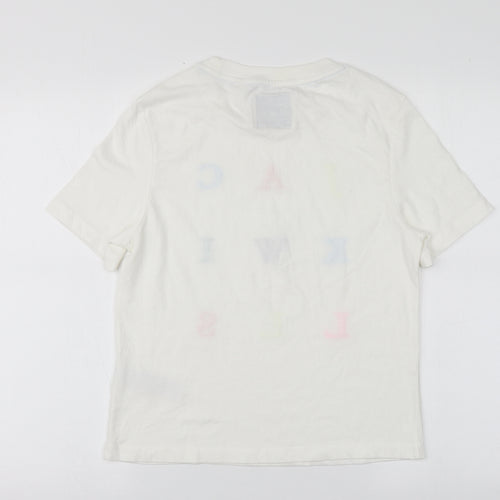 Jack Wills Womens White Geometric Cotton Basic T-Shirt Size 8 Round Neck