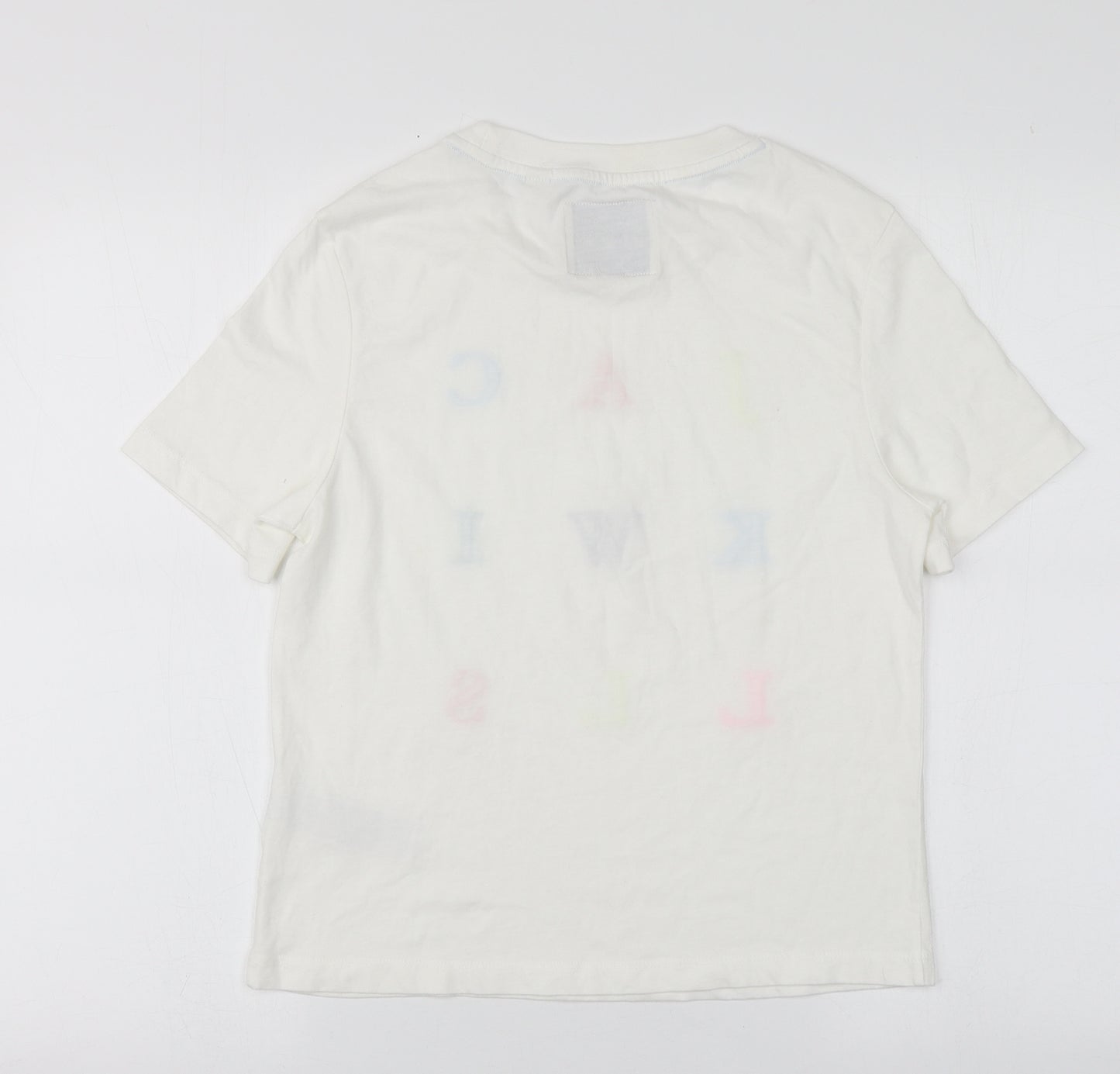 Jack Wills Womens White Geometric Cotton Basic T-Shirt Size 8 Round Neck