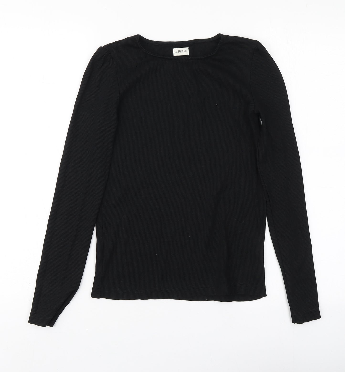 F&F Girls Black  Cotton Basic T-Shirt Size 12-13 Years Round Neck