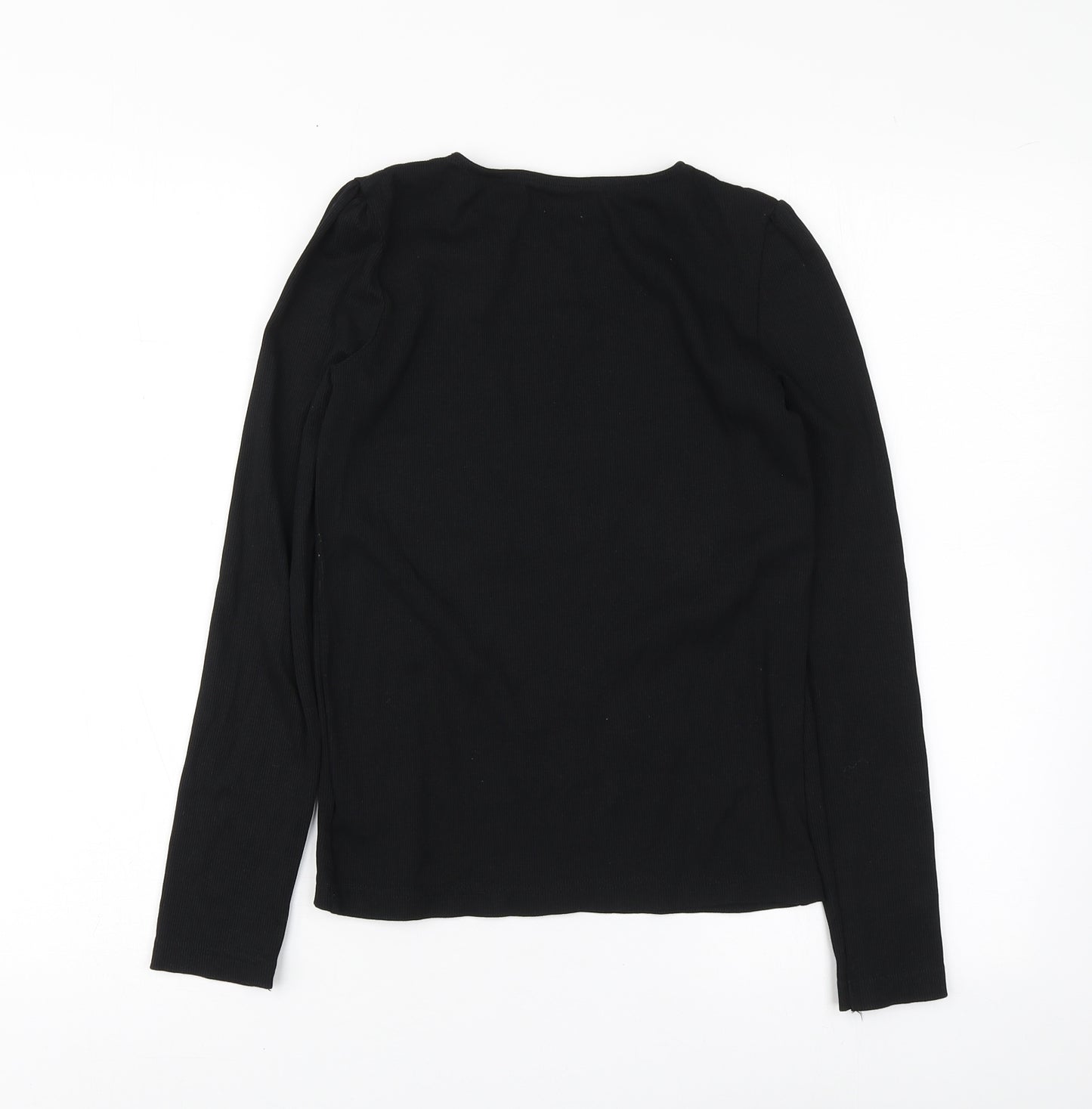 F&F Girls Black  Cotton Basic T-Shirt Size 12-13 Years Round Neck