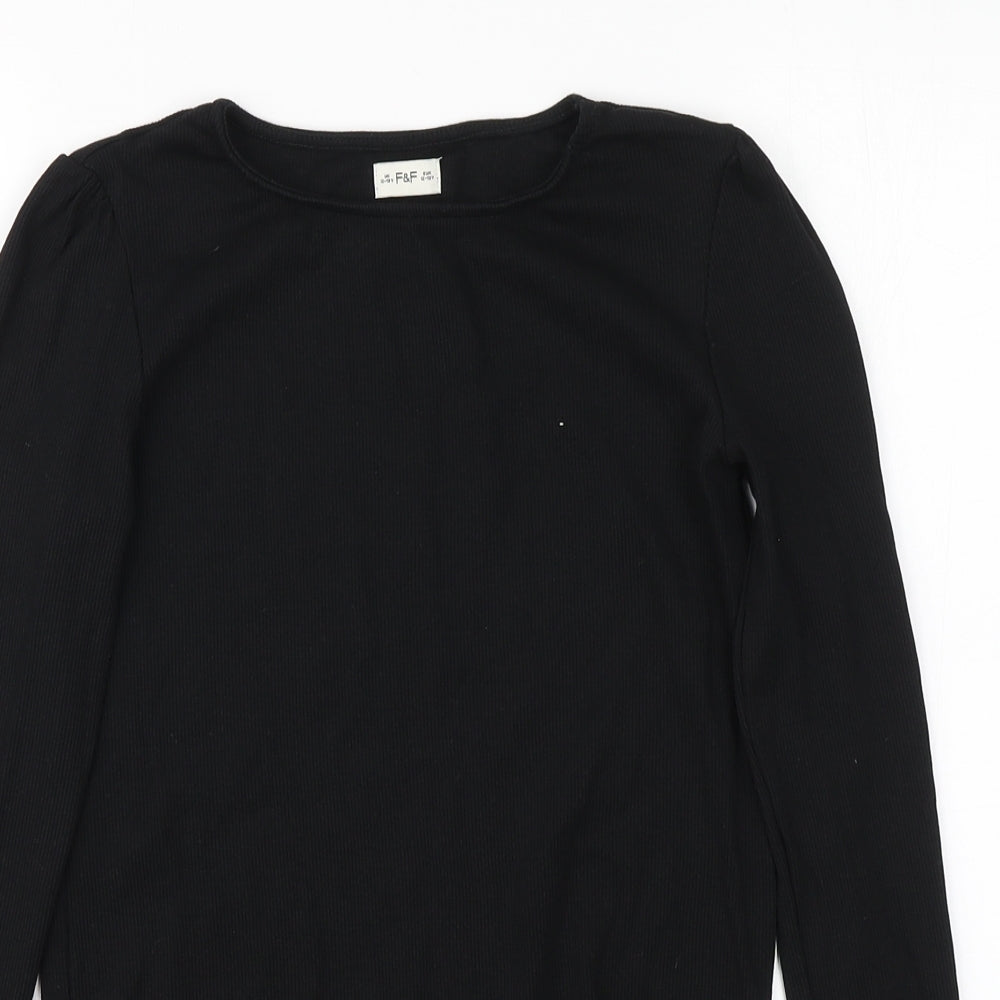 F&F Girls Black  Cotton Basic T-Shirt Size 12-13 Years Round Neck
