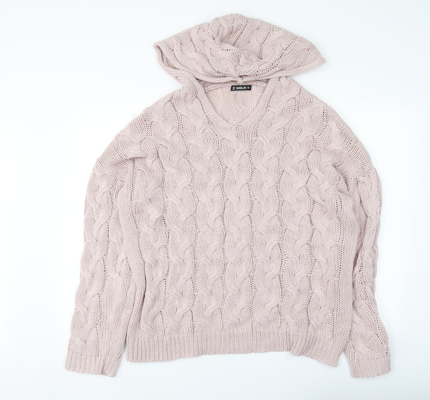sheilay Womens Pink V-Neck  Acrylic Pullover Jumper Size XL