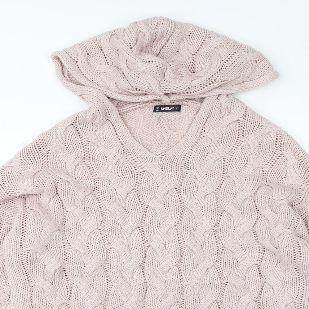 sheilay Womens Pink V-Neck  Acrylic Pullover Jumper Size XL