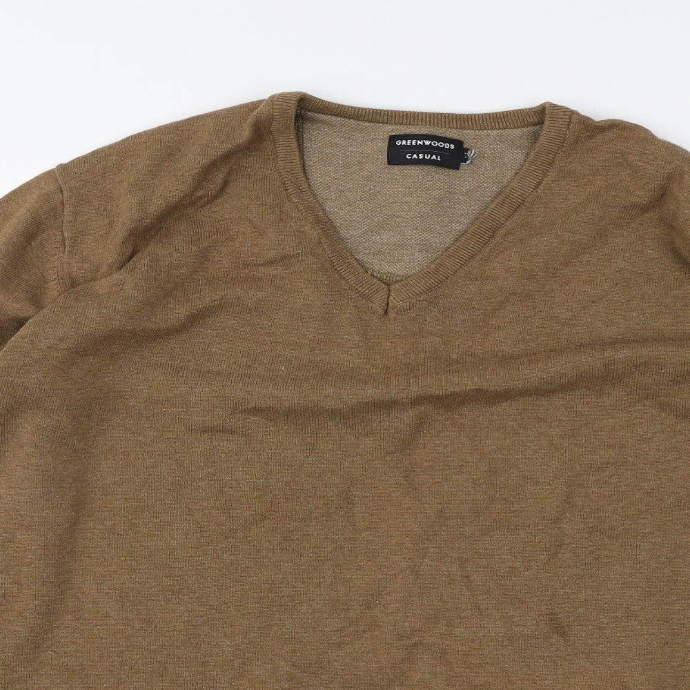 Greenwoods Mens Brown V-Neck  Cotton Pullover Jumper Size XL