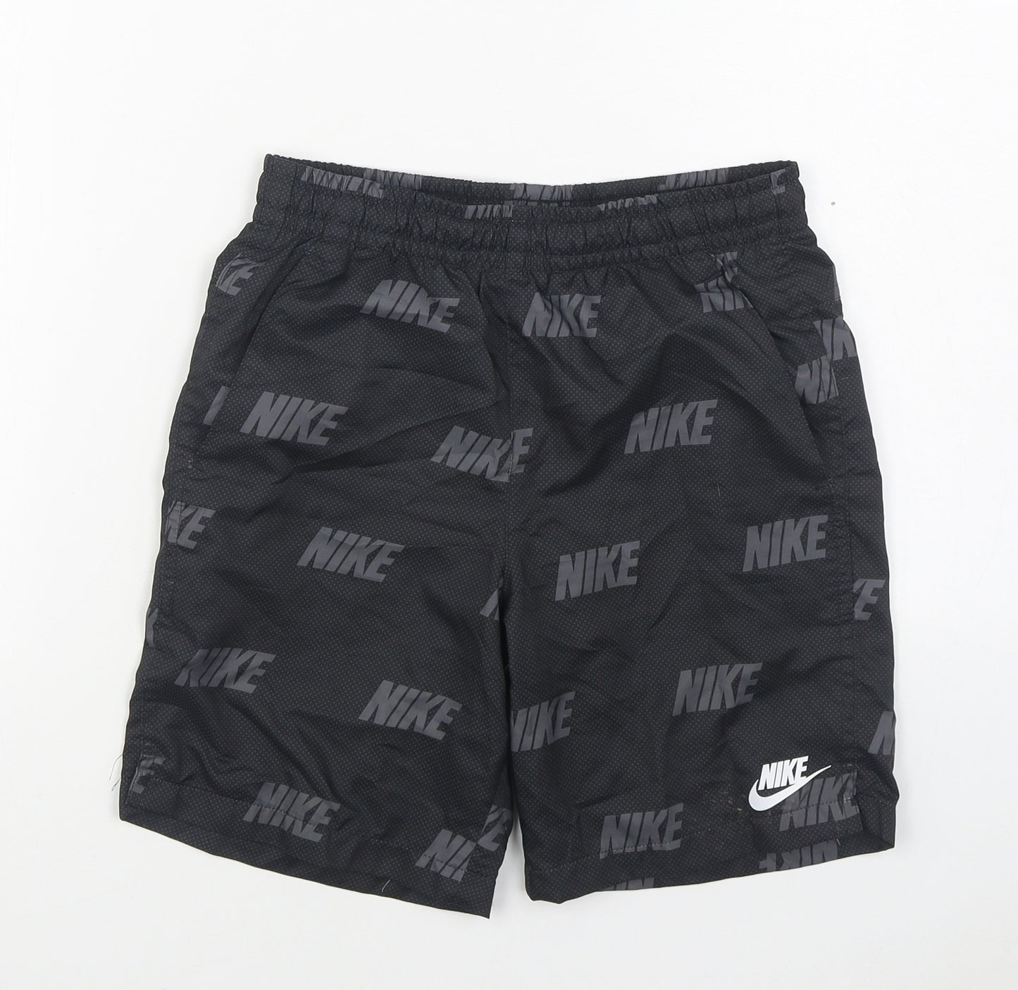 Nike Boys Black Geometric Polyester Sweat Shorts Size 10-11 Years Regular Tie