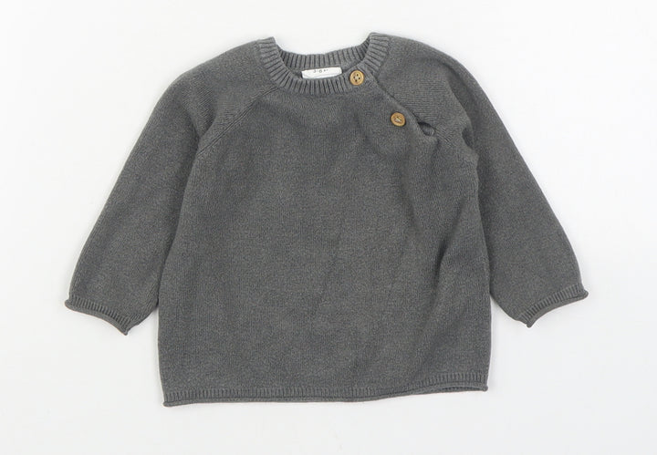 F&F Boys Grey Viscose Pullover Jumper Size 3-6 Months Button