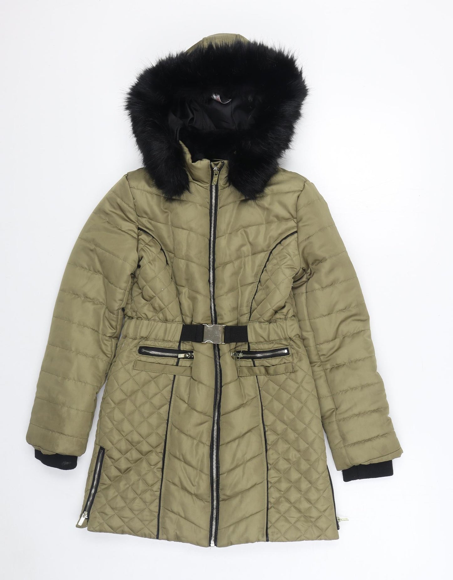 River Island Girls Green Parka Coat Size 9-10 Years Zip