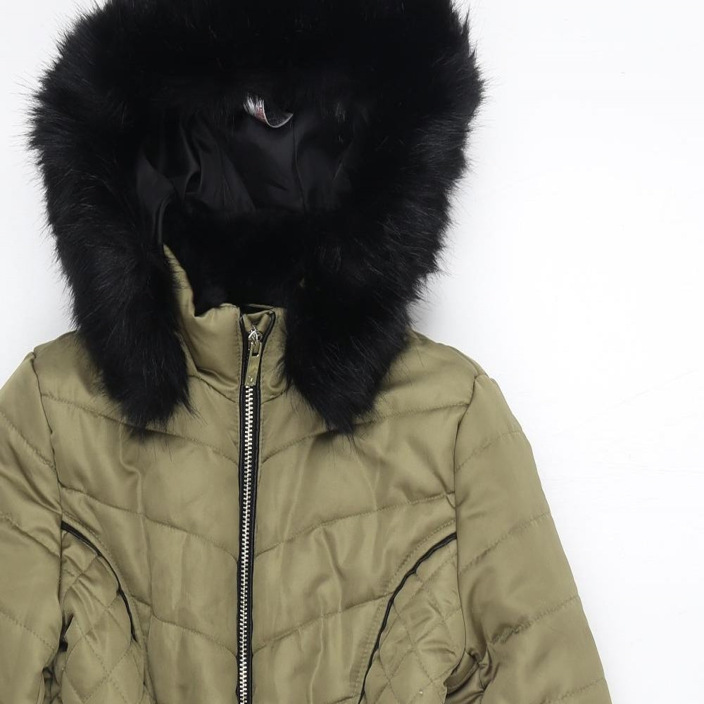 River Island Girls Green Parka Coat Size 9-10 Years Zip