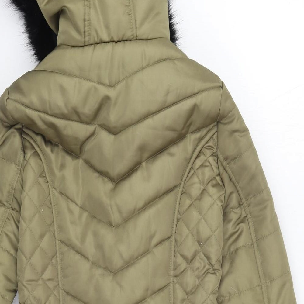 River Island Girls Green Parka Coat Size 9-10 Years Zip