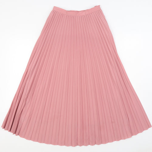 Marks and Spencer Womens Pink Polyester Pleated Skirt Size 6 Zip