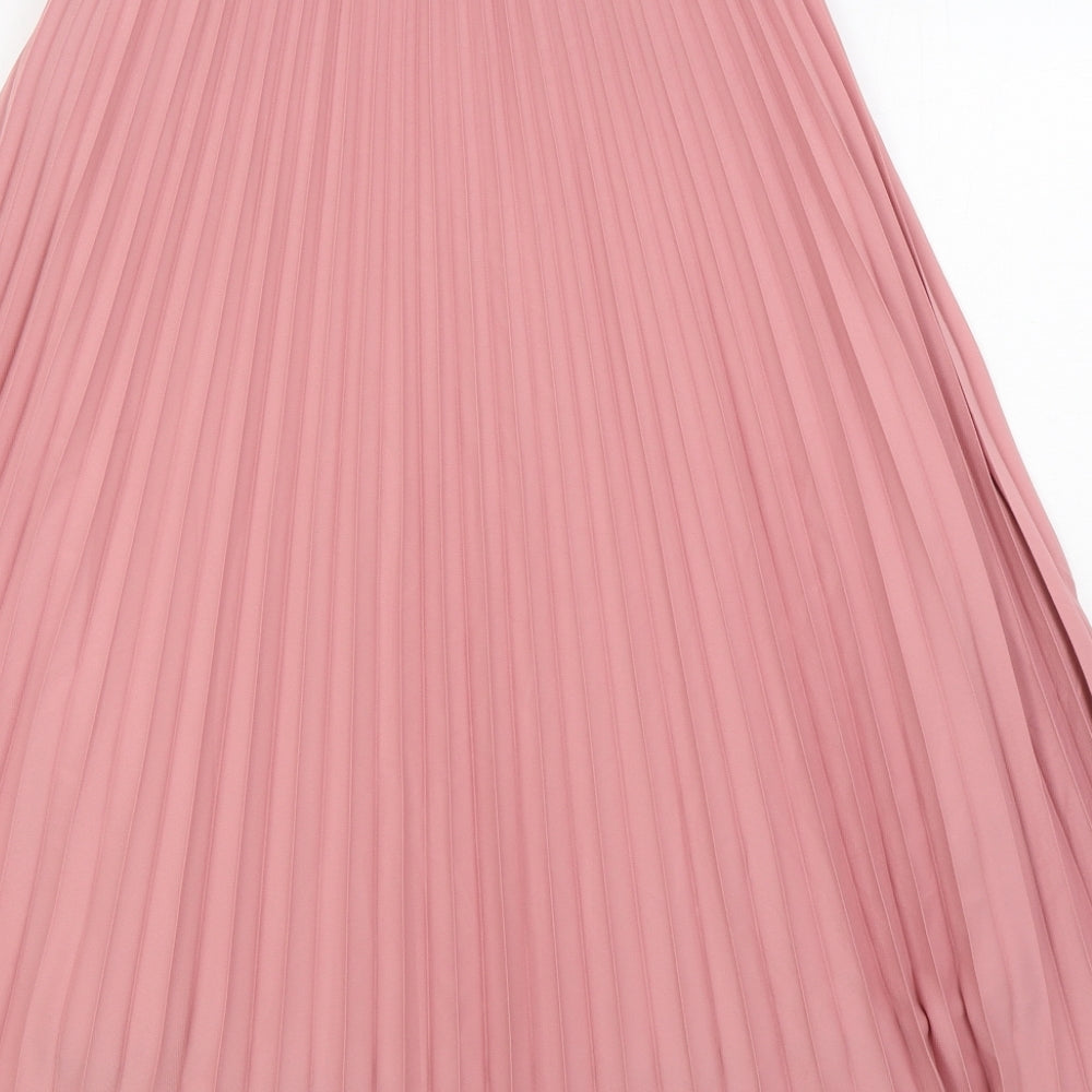 Marks and Spencer Womens Pink Polyester Pleated Skirt Size 6 Zip