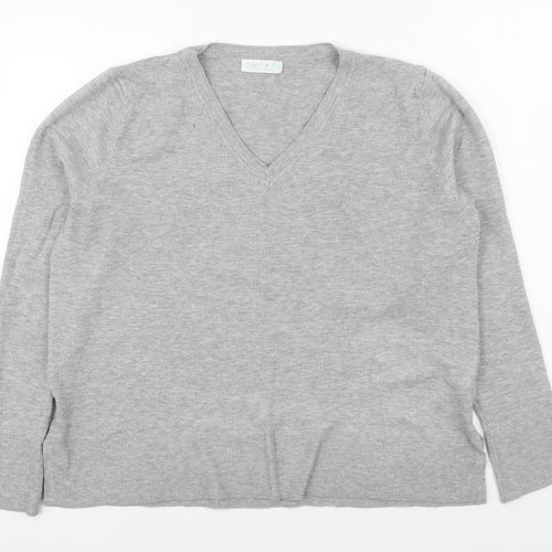 Primark Womens Grey V-Neck Viscose Pullover Jumper Size M