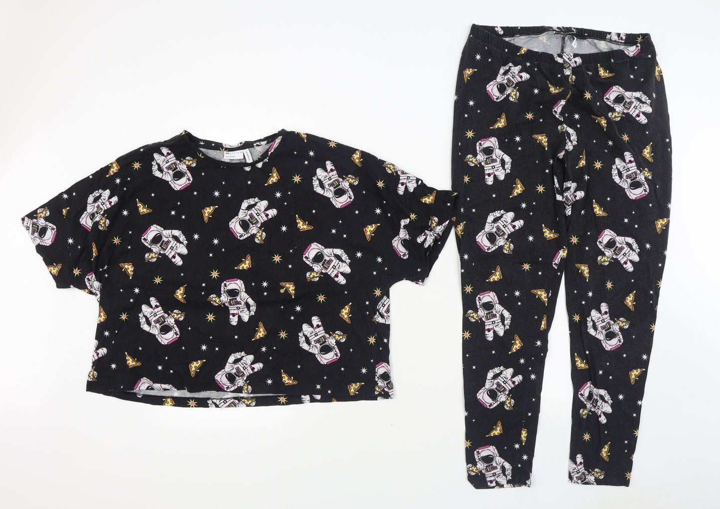 Boohoo Womens Black Geometric Cotton Top Pyjama Set Size 12