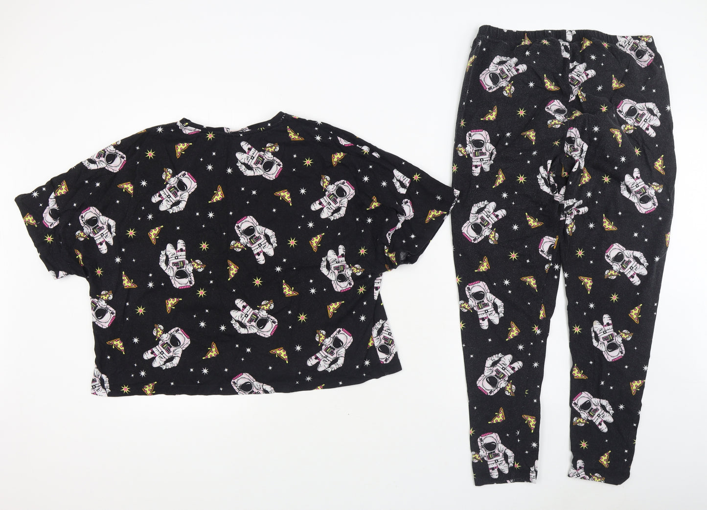 Boohoo Womens Black Geometric Cotton Top Pyjama Set Size 12