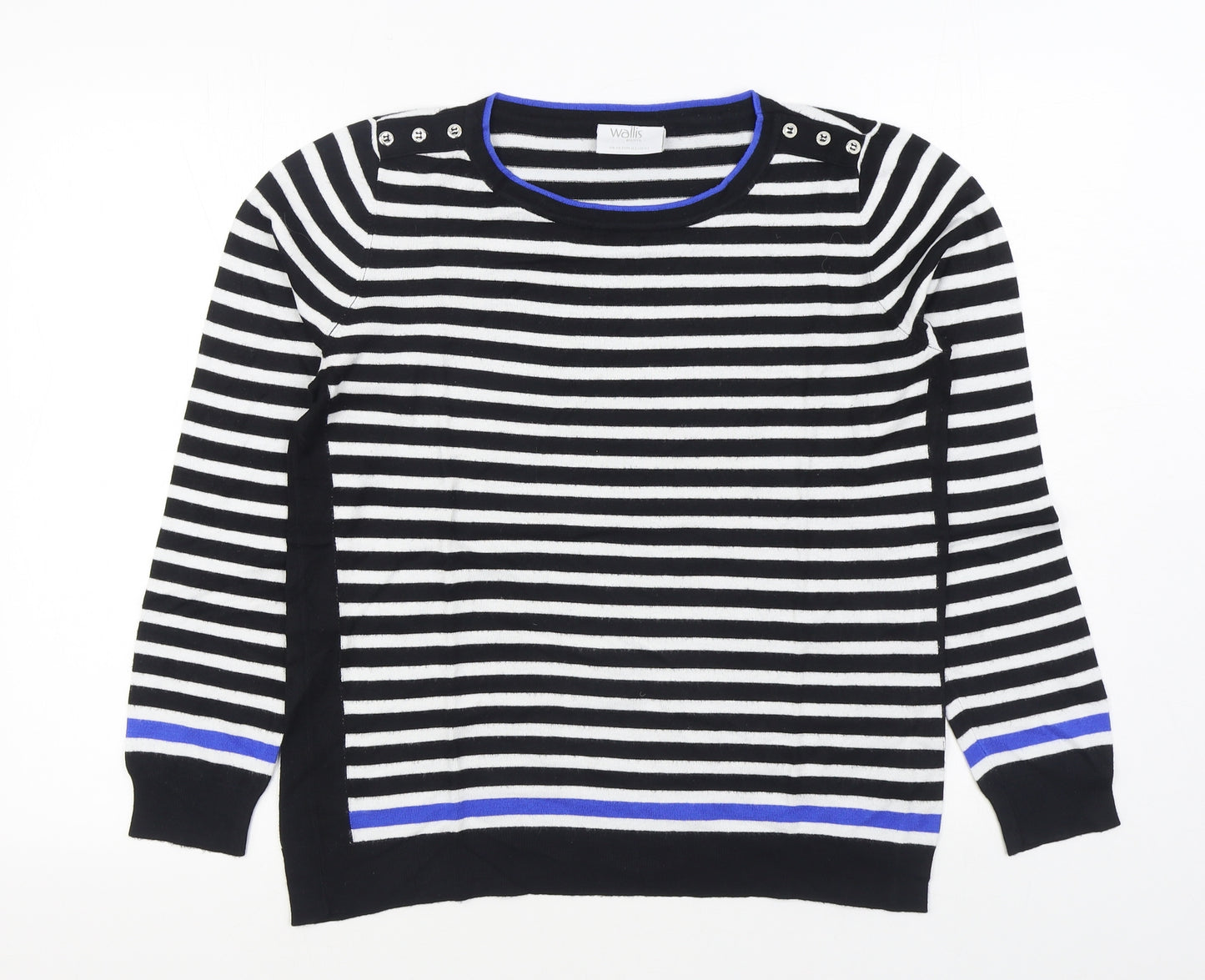 Wallis Womens Black Scoop Neck Striped Viscose Pullover Jumper Size 14