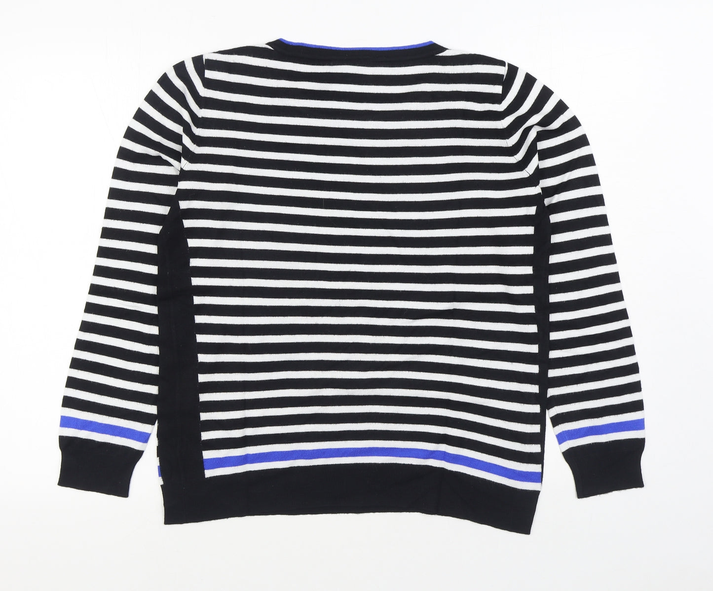 Wallis Womens Black Scoop Neck Striped Viscose Pullover Jumper Size 14
