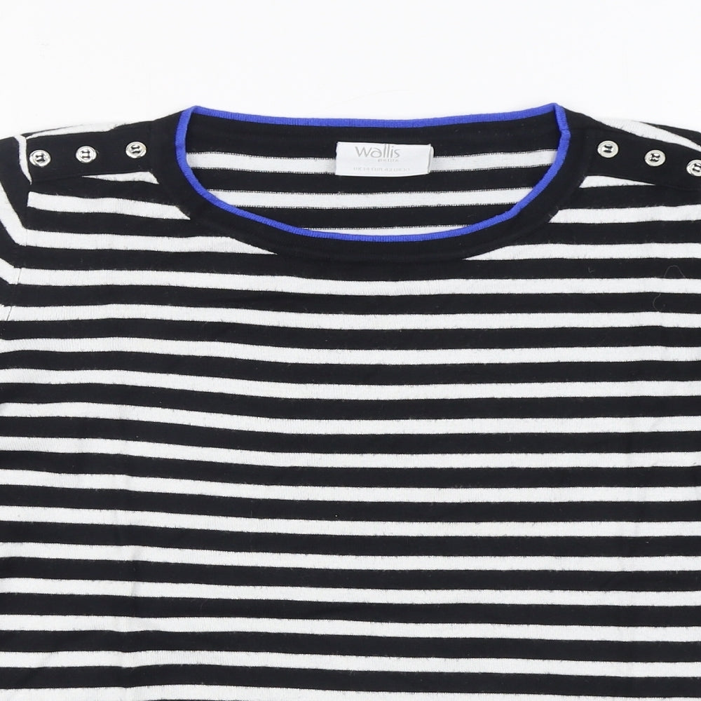 Wallis Womens Black Scoop Neck Striped Viscose Pullover Jumper Size 14