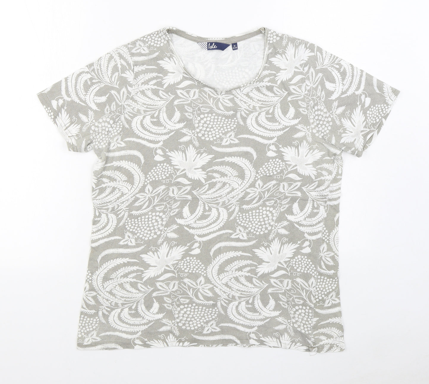 Isle Womens Beige Floral 100% Cotton Basic T-Shirt Size M Scoop Neck