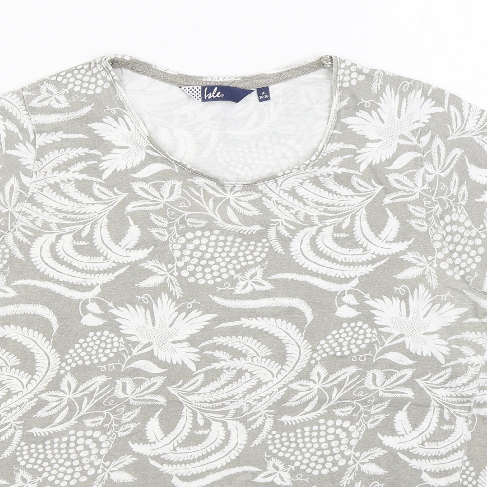 Isle Womens Beige Floral 100% Cotton Basic T-Shirt Size M Scoop Neck
