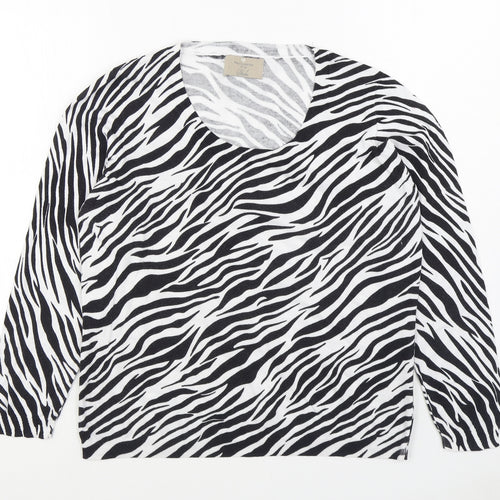 Paul Costelloe Womens Black Scoop Neck Animal Print 100% Cotton Pullover Jumper Size L