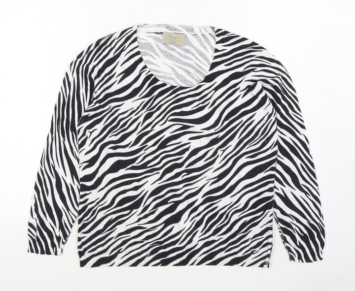Paul Costelloe Womens Black Scoop Neck Animal Print 100% Cotton Pullover Jumper Size L
