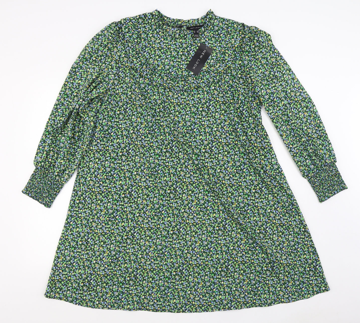 New Look Womens Green Polyester Trapeze & Swing Size 16 Round Neck Button