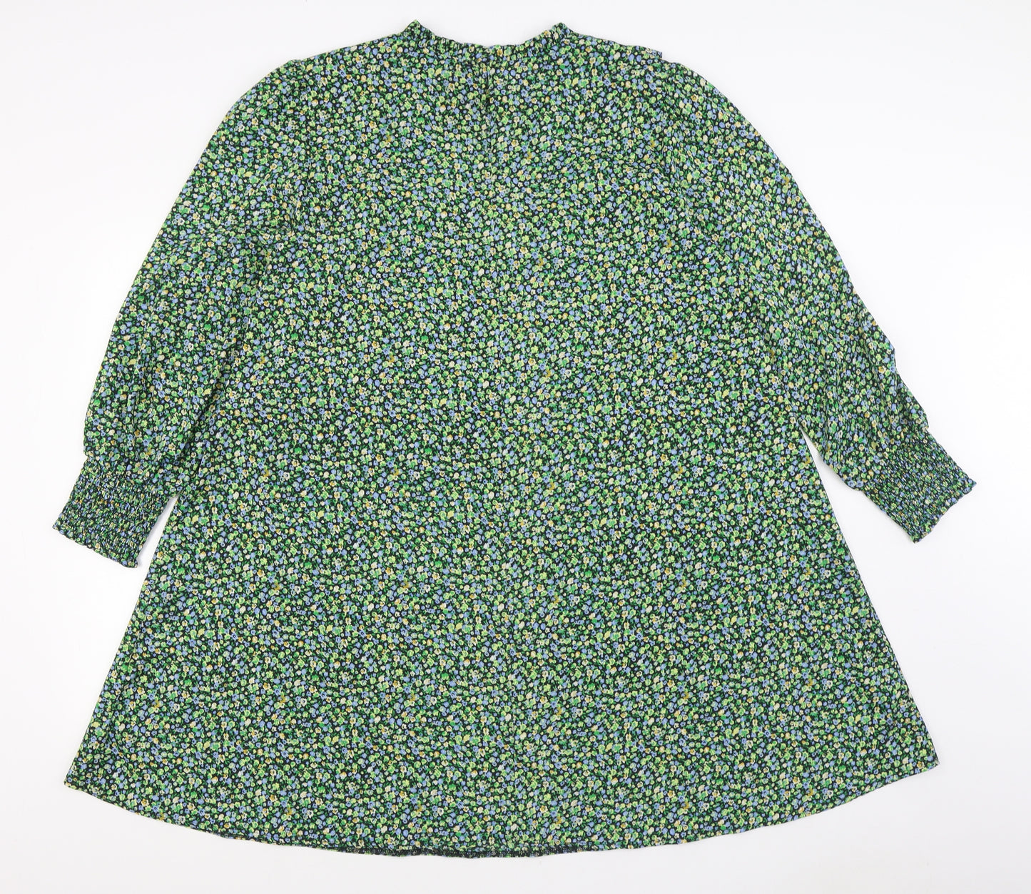 New Look Womens Green Polyester Trapeze & Swing Size 16 Round Neck Button
