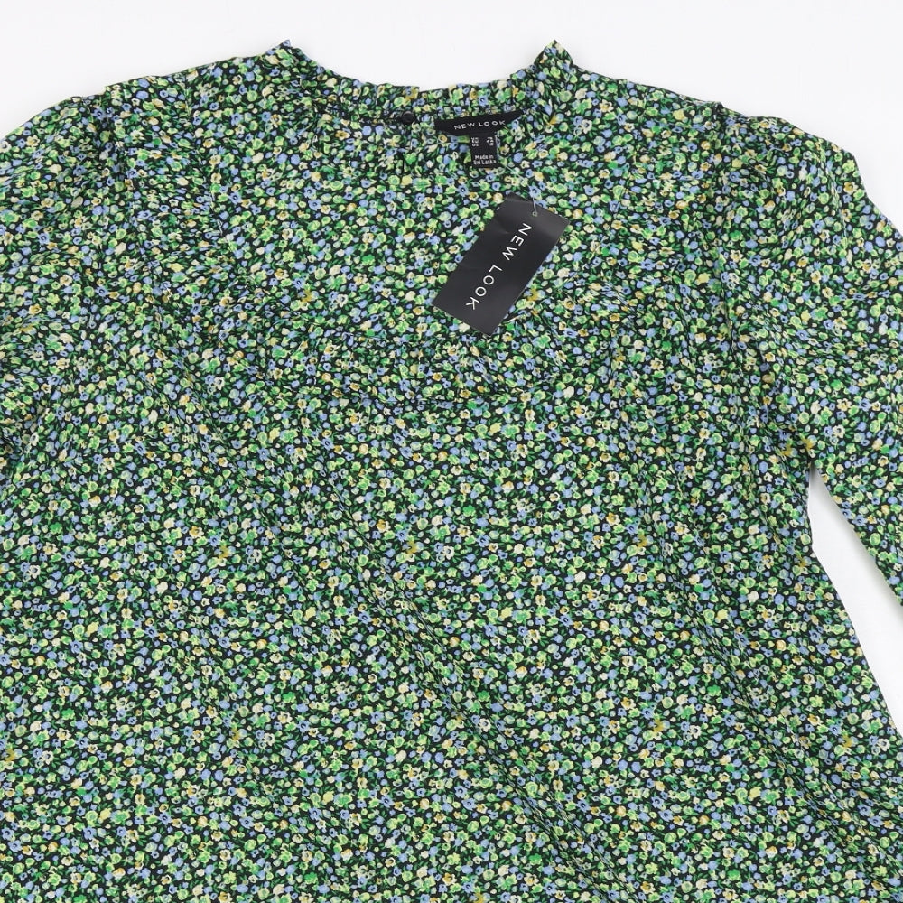 New Look Womens Green Polyester Trapeze & Swing Size 16 Round Neck Button