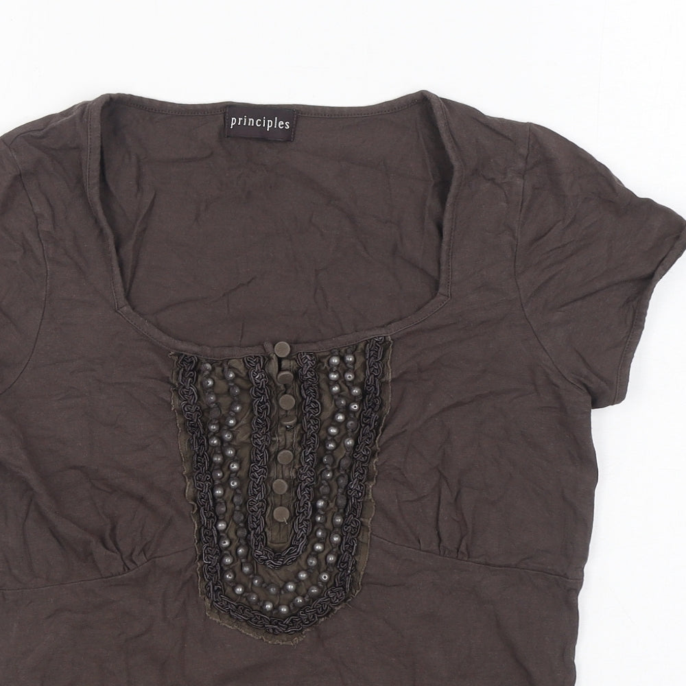 Principles Womens Brown Viscose Basic T-Shirt Size 12 Square Neck