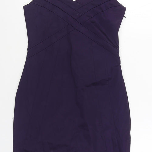 In Wear Womens Purple Viscose Sheath Size 12 V-Neck Zip