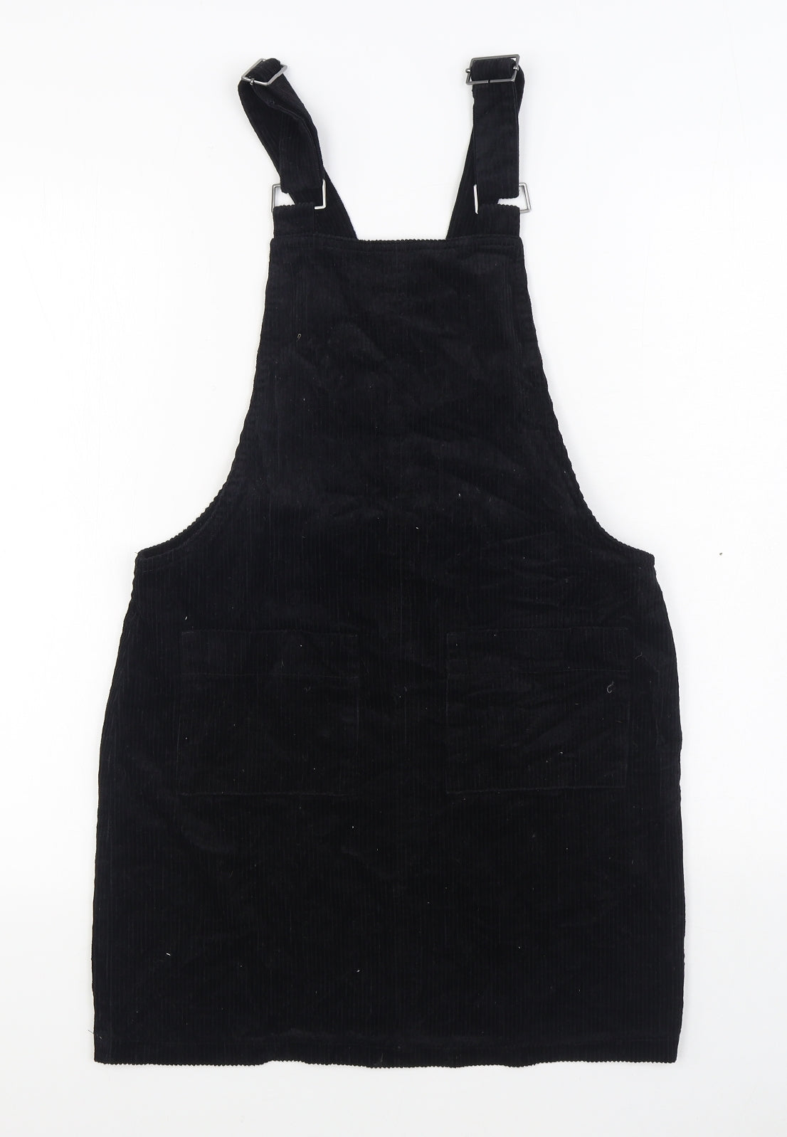 George Womens Black 100% Cotton Pinafore/Dungaree Dress Size 8 Square Neck Button