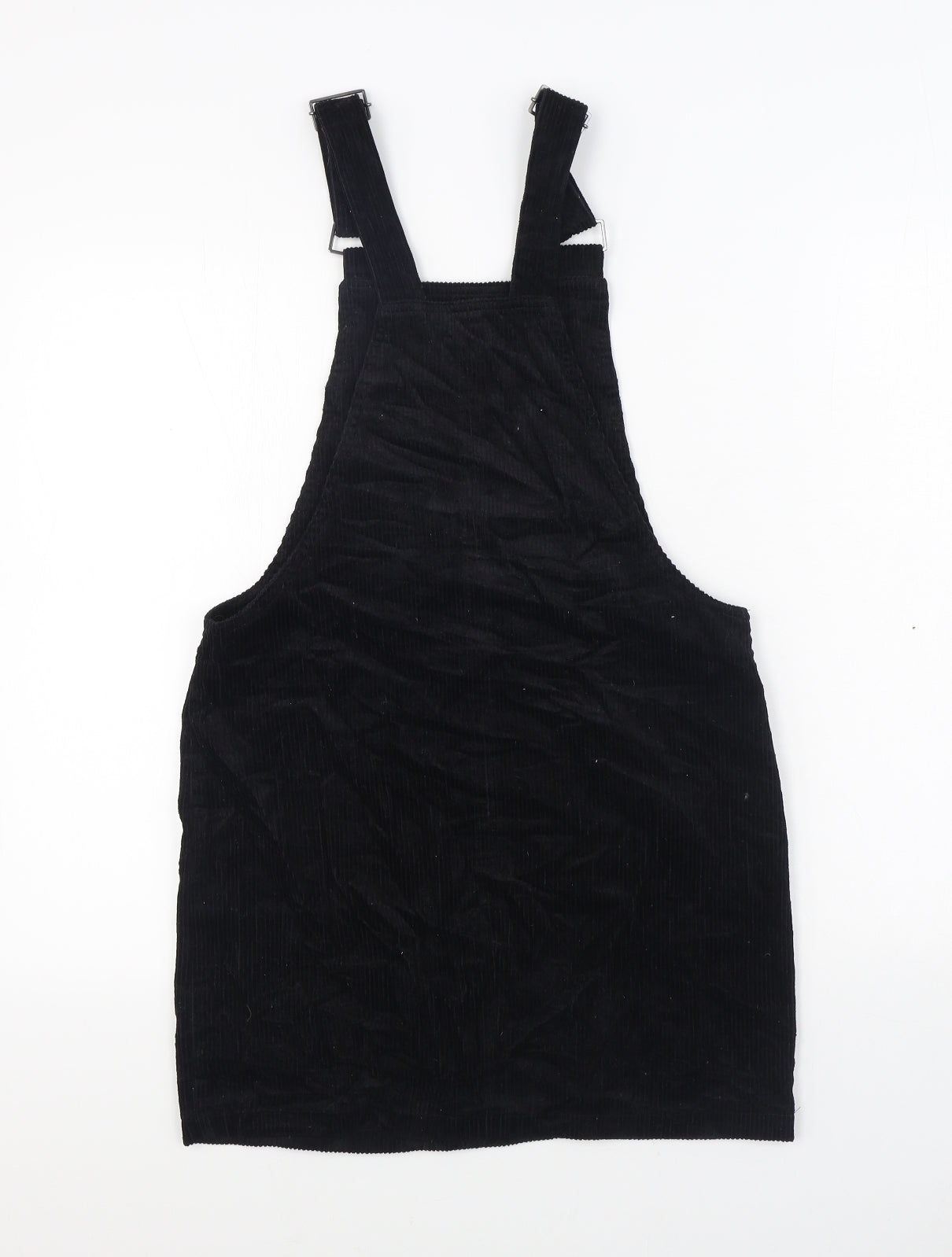 George Womens Black 100% Cotton Pinafore/Dungaree Dress Size 8 Square Neck Button
