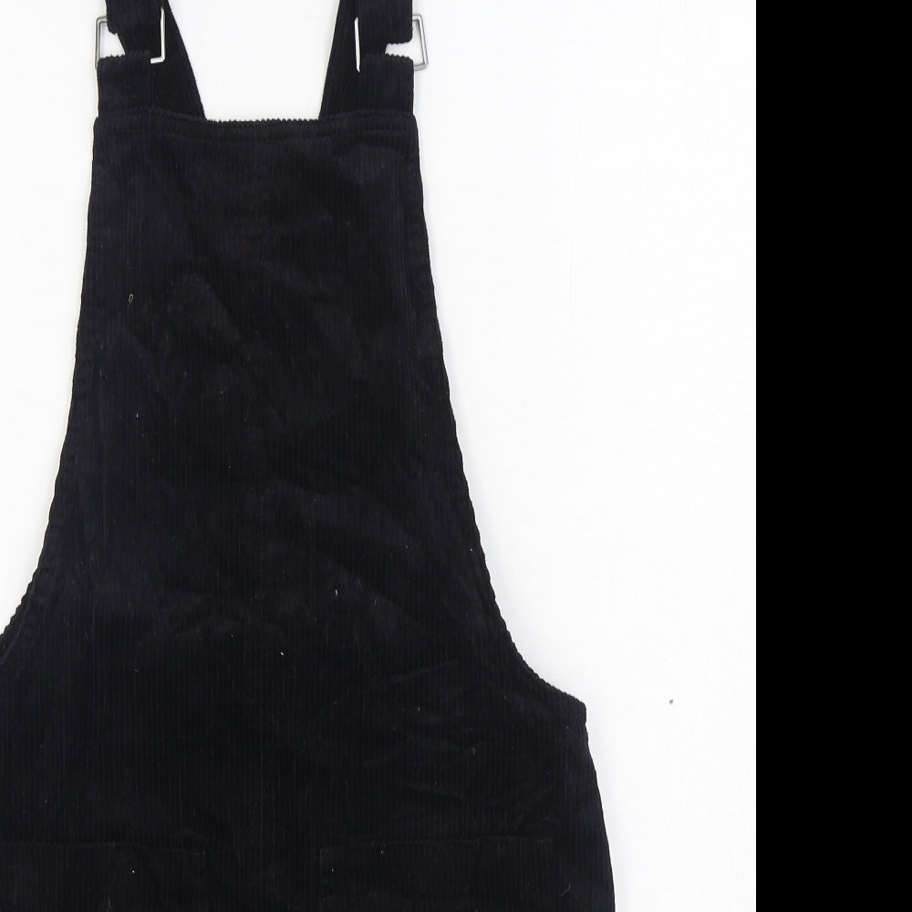 George Womens Black 100% Cotton Pinafore/Dungaree Dress Size 8 Square Neck Button