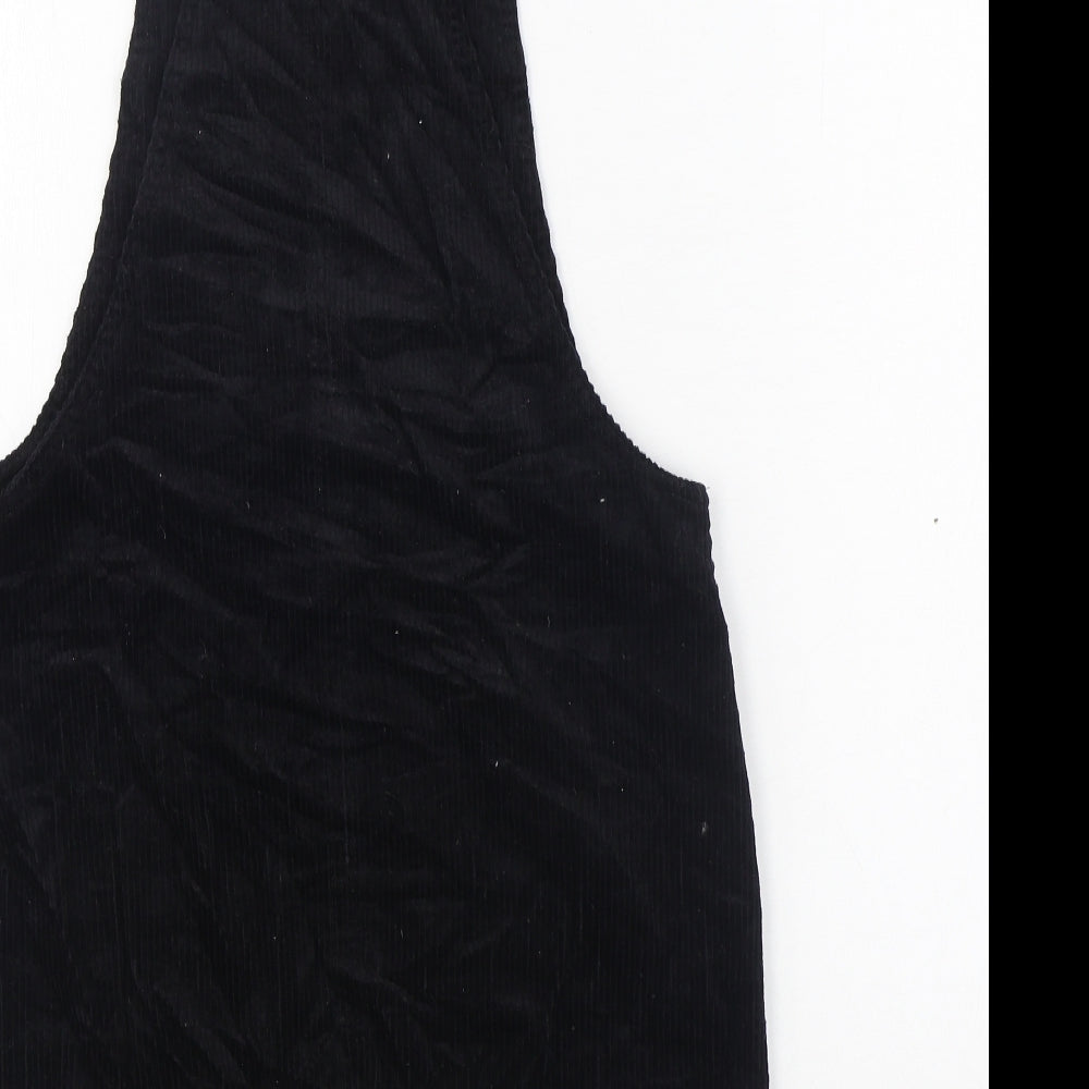 George Womens Black 100% Cotton Pinafore/Dungaree Dress Size 8 Square Neck Button