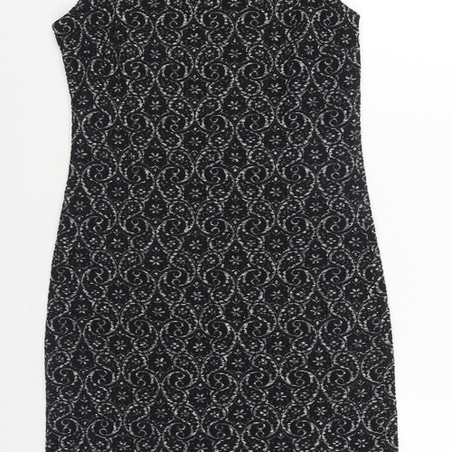 NEXT Womens Black Geometric Polyester Sheath Size 12 Round Neck Pullover
