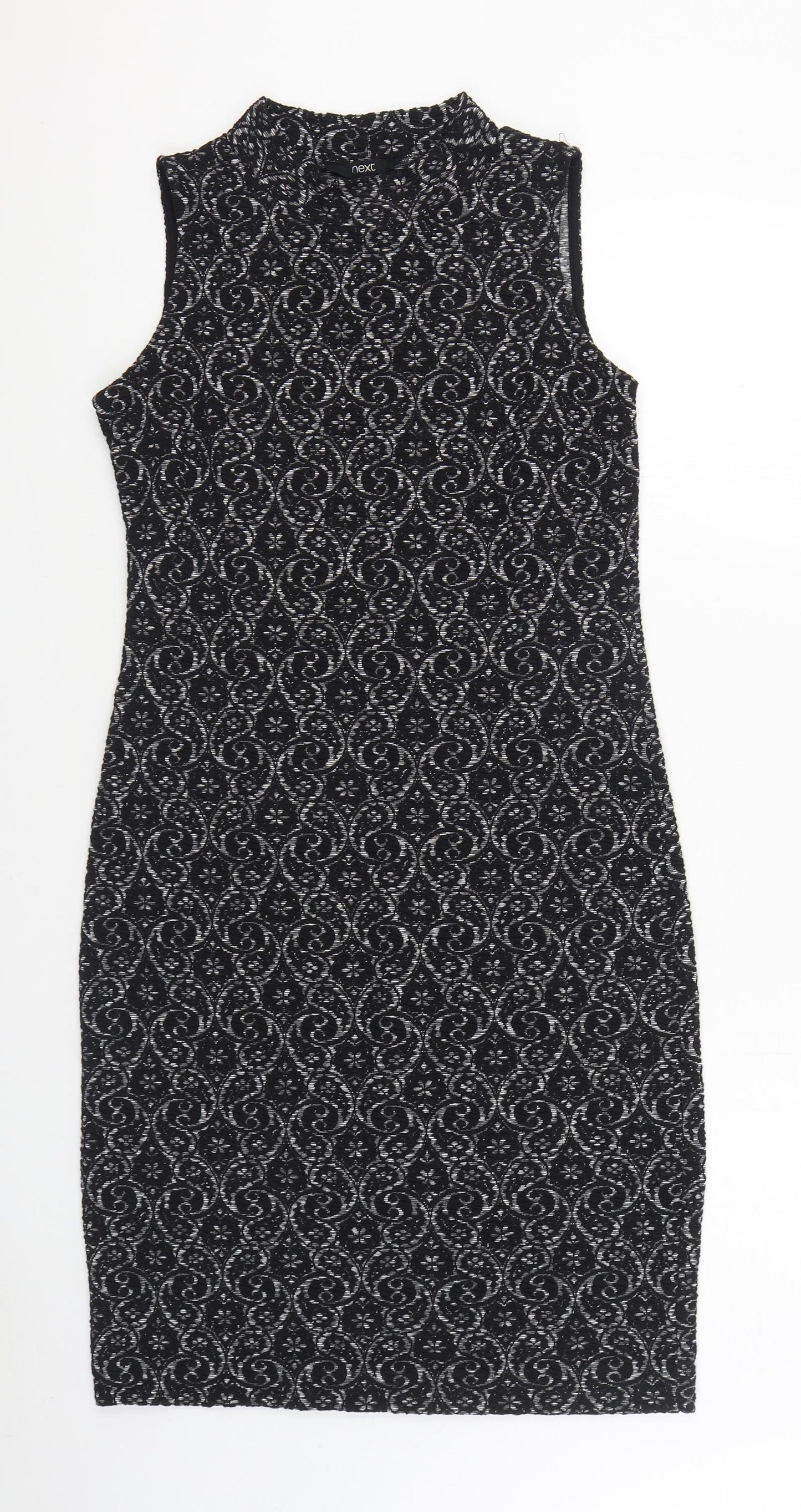 NEXT Womens Black Geometric Polyester Sheath Size 12 Round Neck Pullover
