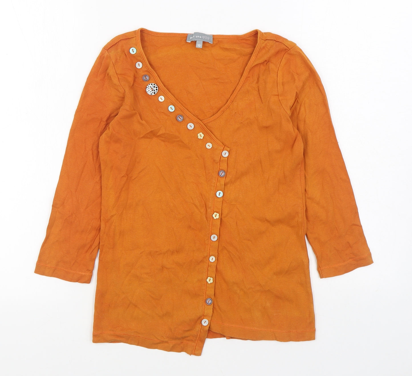 Per Una Womens Orange 100% Cotton Basic T-Shirt Size 10 V-Neck
