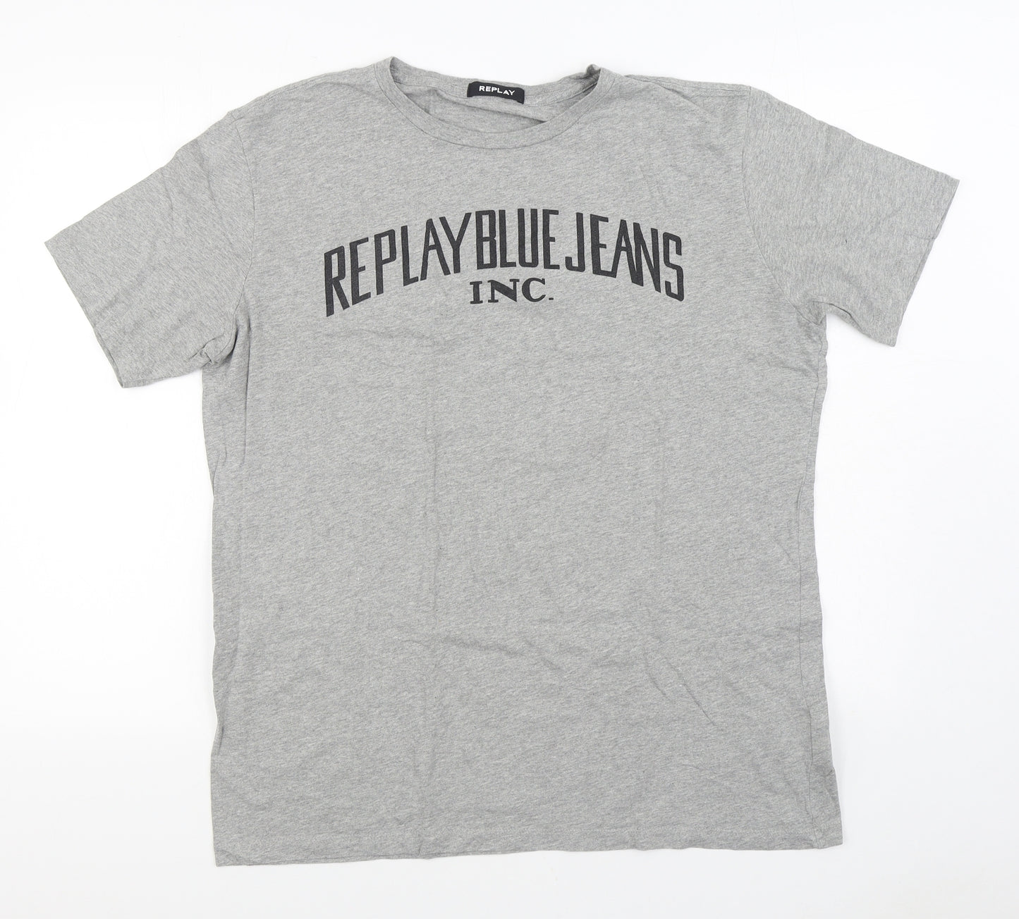 Replay Mens Grey Cotton T-Shirt Size XL Round Neck