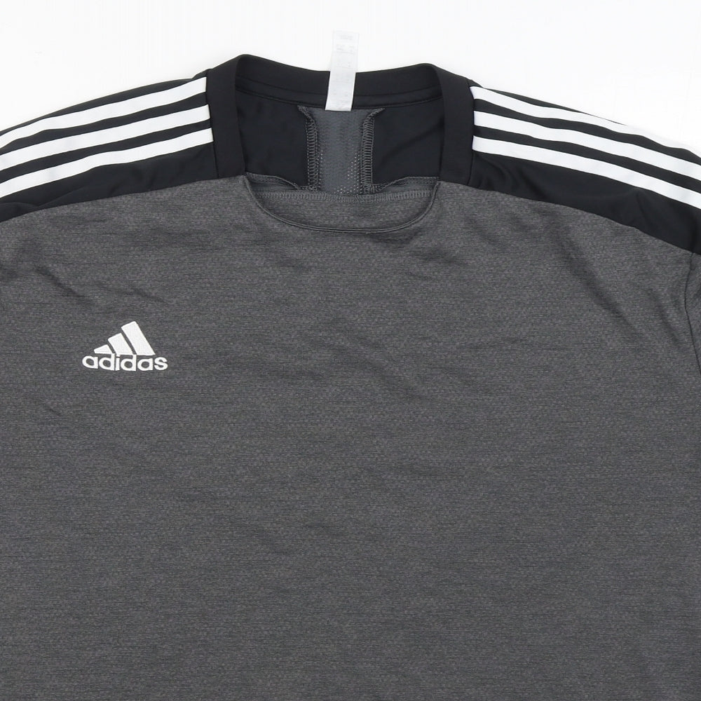 adidas Mens Grey Polyester Basic T-Shirt Size XL Round Neck Pullover